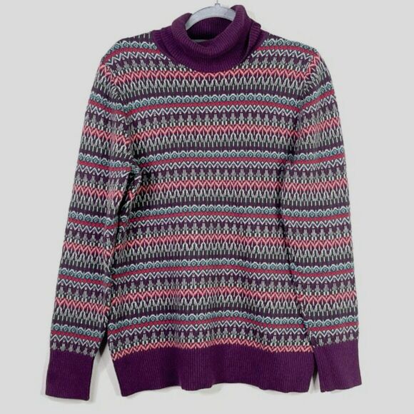 L.L . Bean Cotton Cashmere Fair Isle Turtleneck Sweater Size Medium - Picture 6 of 6